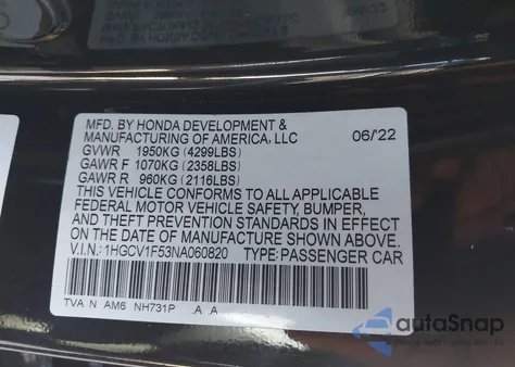 2022 Honda Accord Ex-L from USA, damaged, VIN 1HGCV1F53NA060820